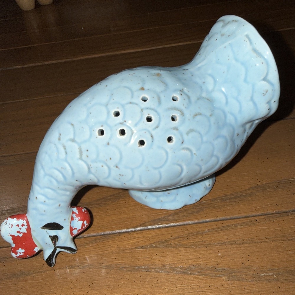 VTG Chicken Rooster Hen Potpourri Small Sachet Holder Hand Painted Farm Blue 6"